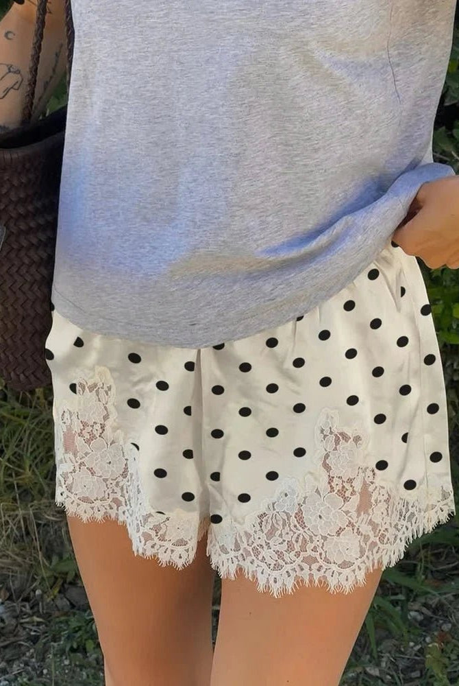ZEYA - Natasha Polka Dot Lace Trim Shorts