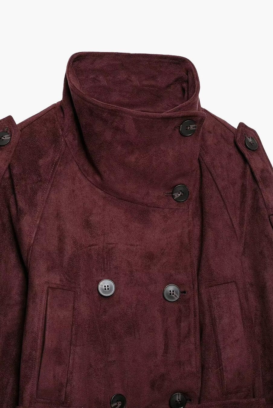 ZEYA - Nicole Funnel Neck Faux Suede Belted Jacket