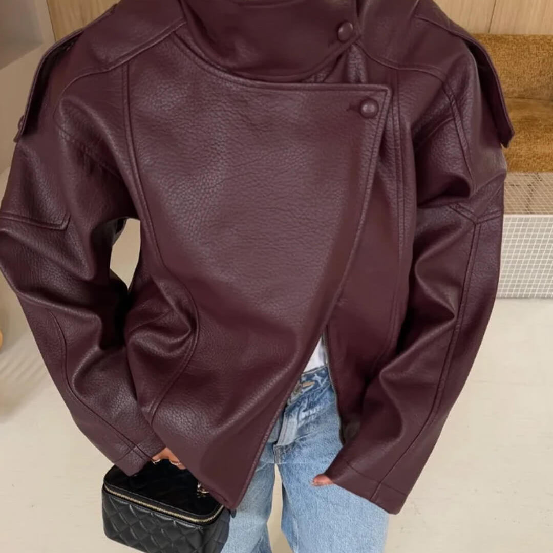 ZEYA - Nikka Faux Leather Stand Collar Jacket