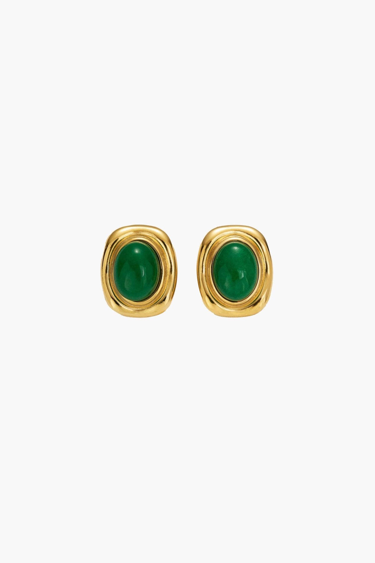 ZEYA - Olivia - Vintage Oval Gold Earrings with Natural Stones