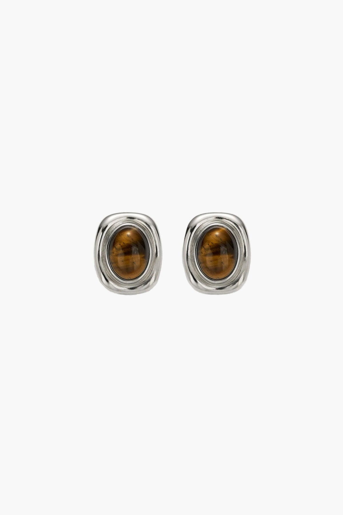 ZEYA - Olivia - Vintage Oval Gold Earrings with Natural Stones