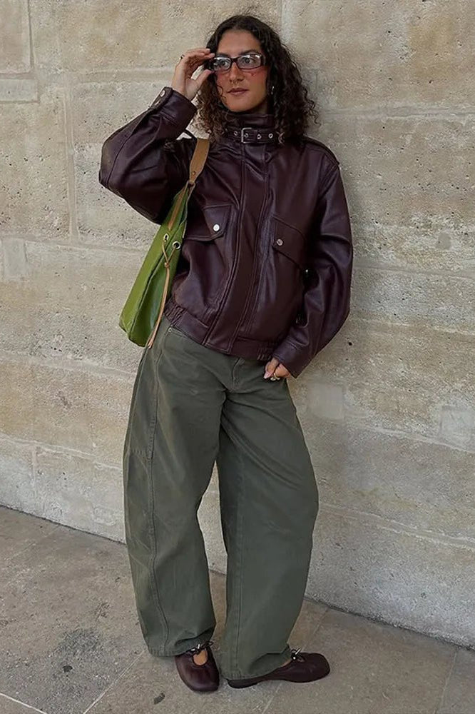 ZEYA - Ophelia Stand Collar Leather Jacket