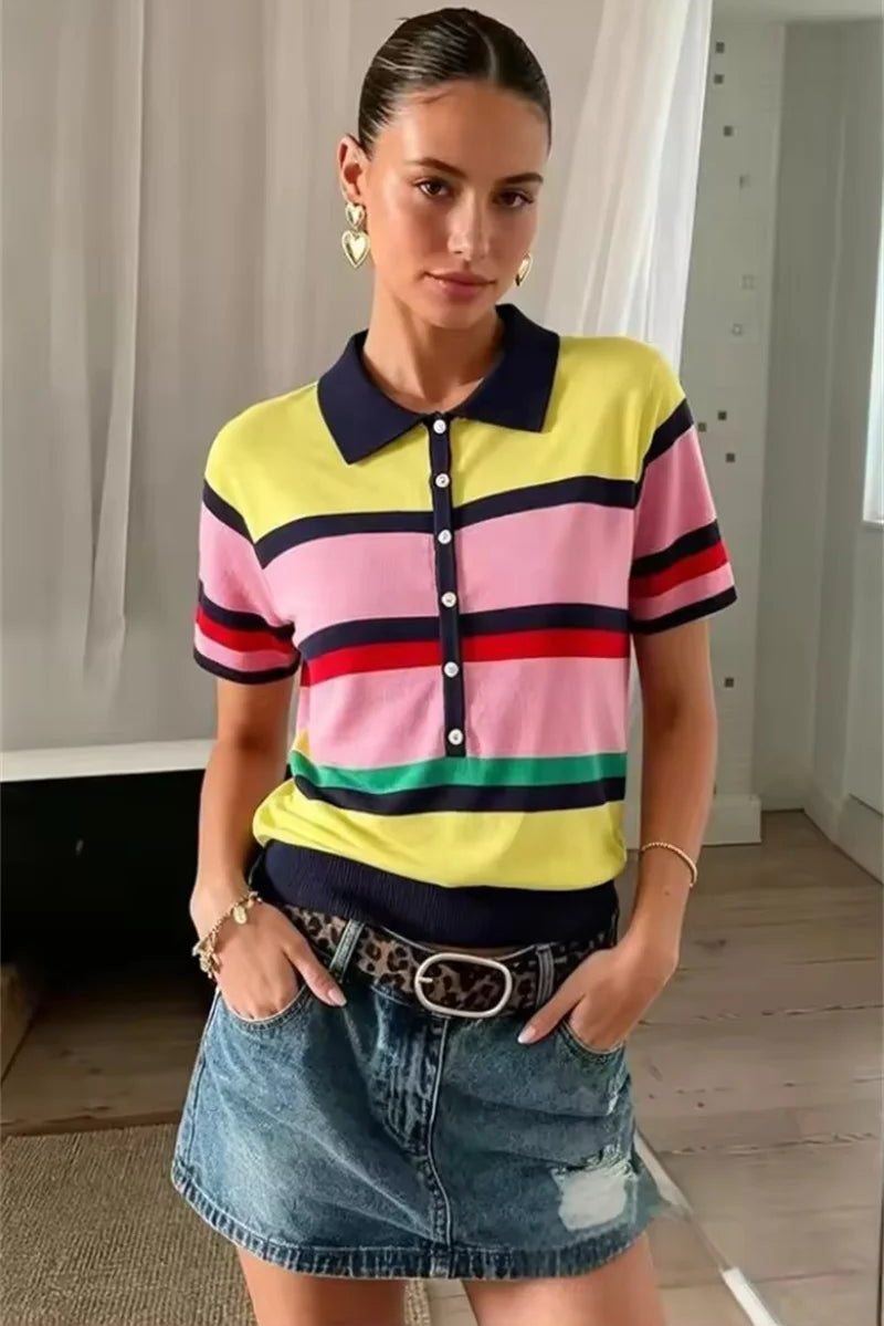 ZEYA - Rachel Colorblock Knit Polo Top