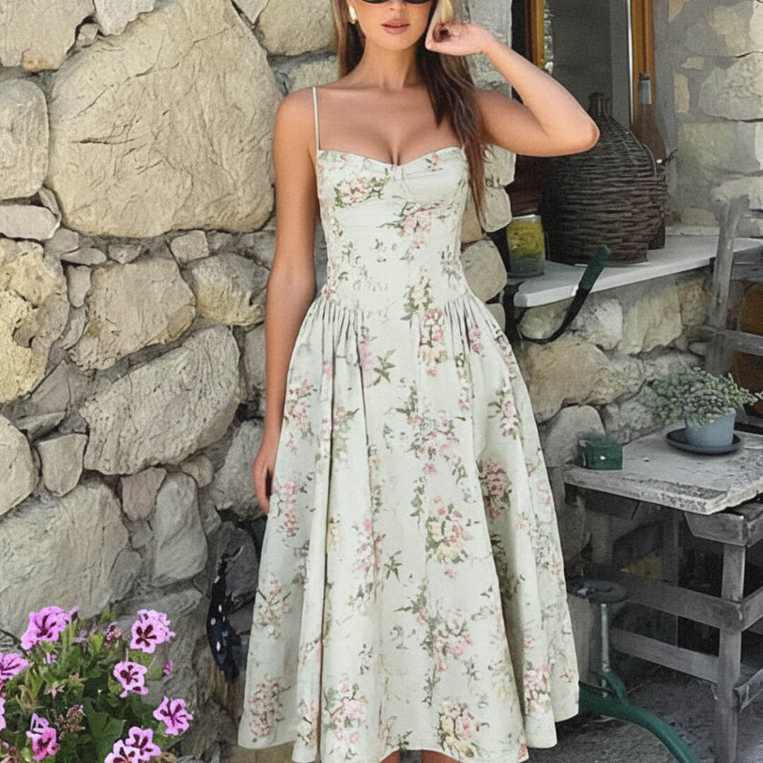 ZEYA - Ria Vintage Floral High Waist Midi Dress