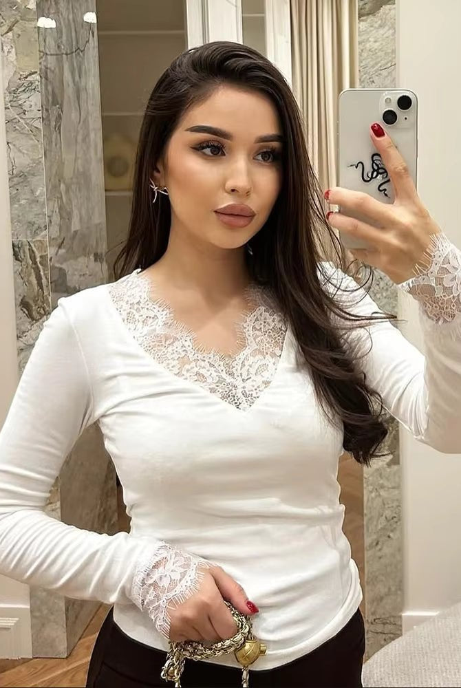 ZEYA - Sarah Lace V-Neck Casual Top
