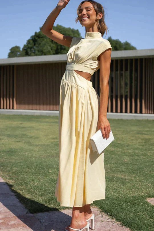 ZEYA - Syra High - Neck Midi Dress with Waist Cutouts