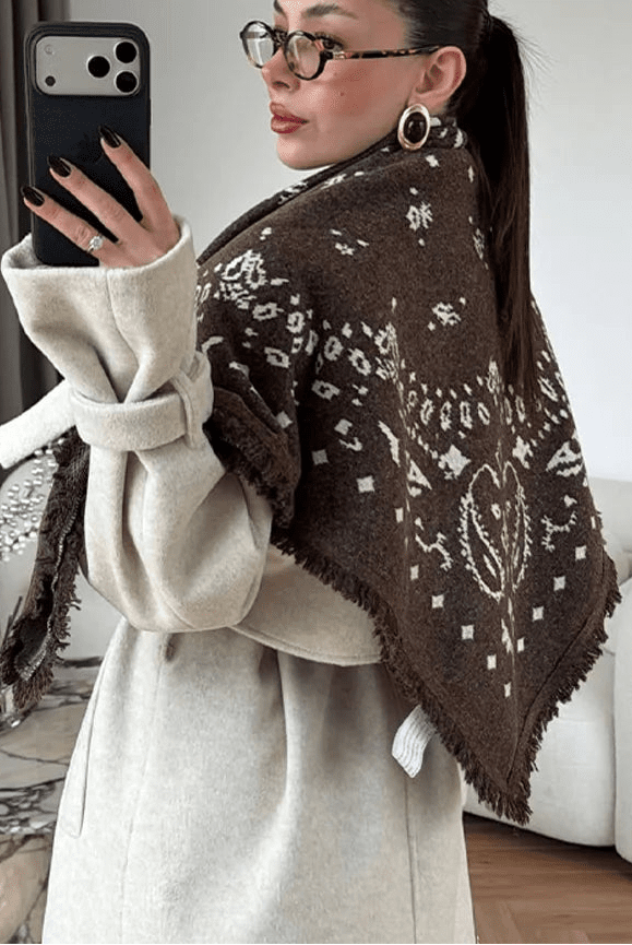 ZEYA - Terry Knitted Fringed Square Scarf