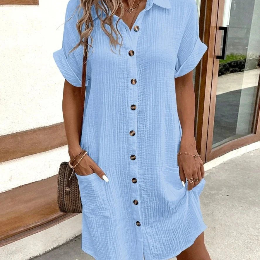 ZEYA - Themis Cotton Linen V-Neck Mini Dress