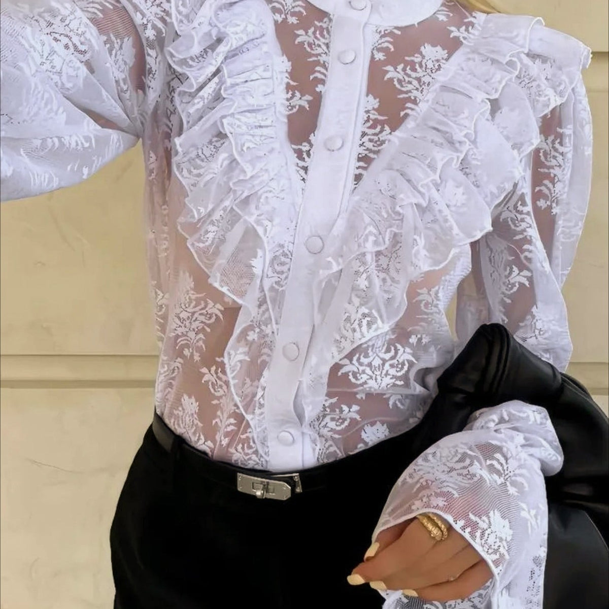 ZEYA - Valerie Ruffle Lace Sheer Blouse