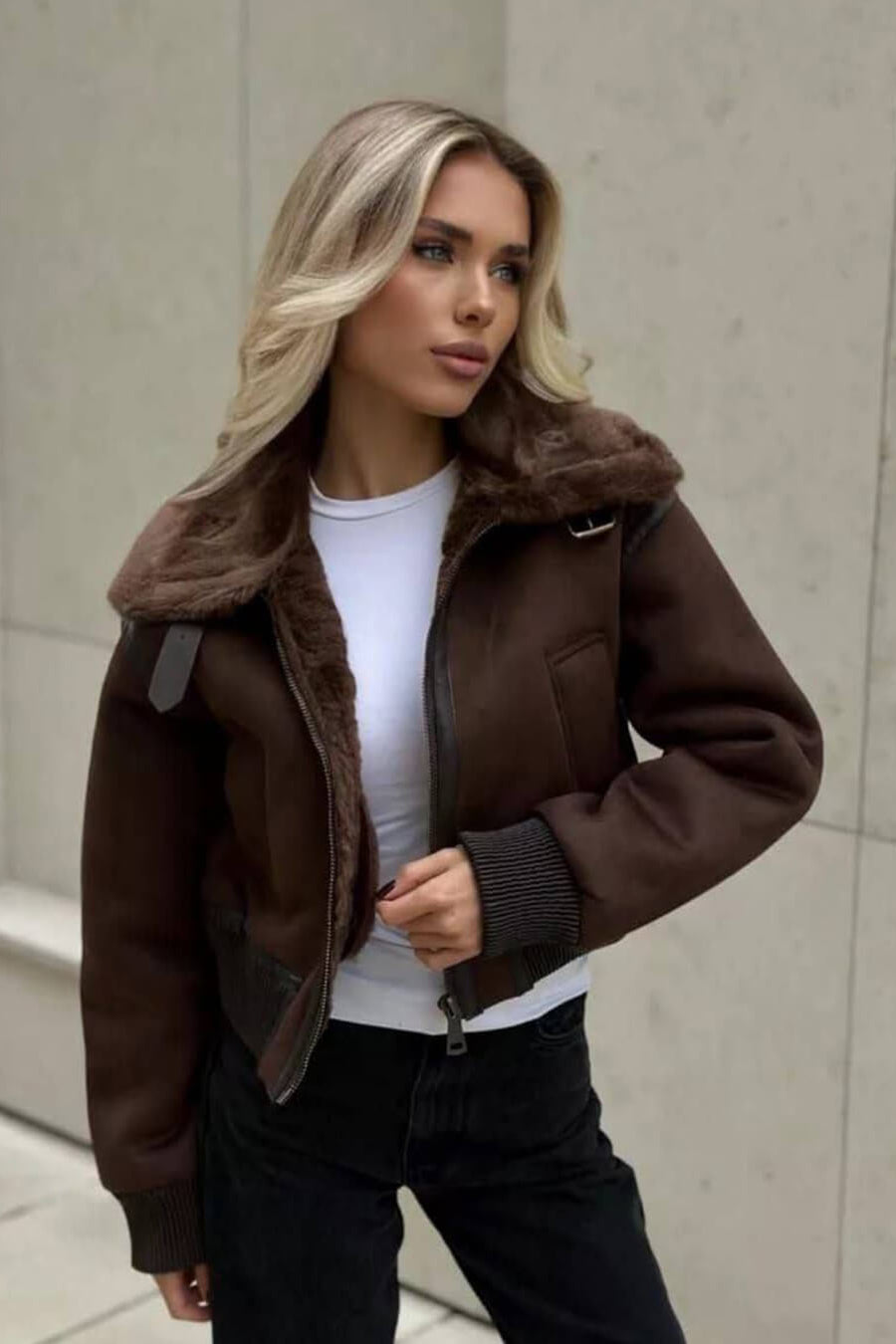 ZEYA - Vera Suede Short Bomber Jacket