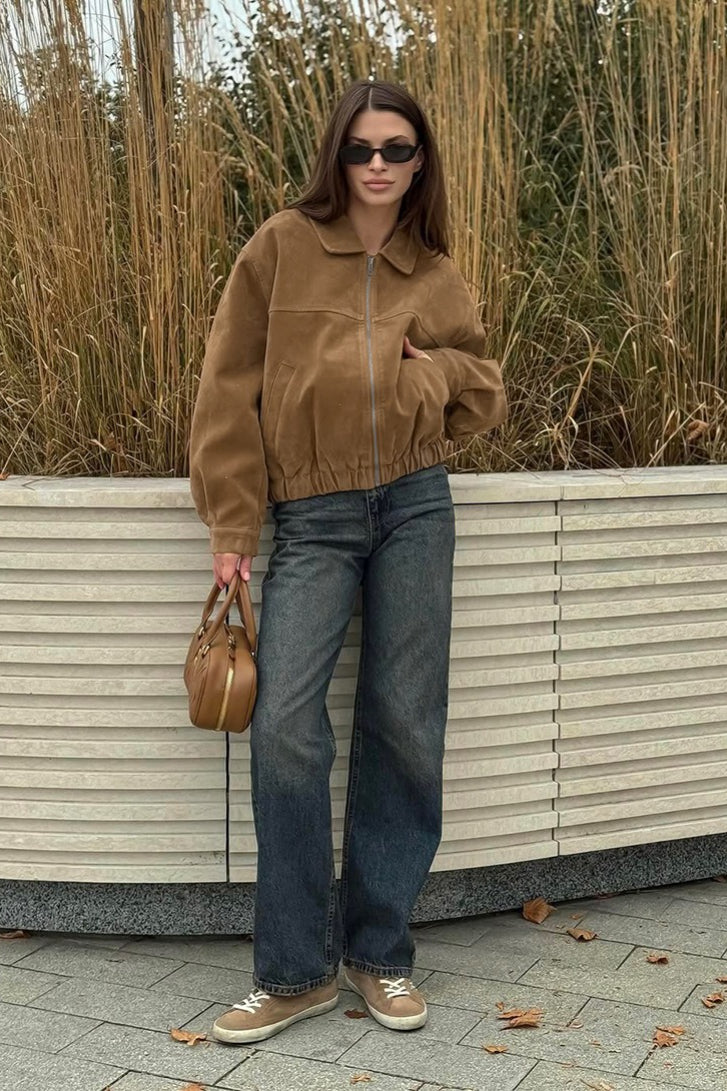 Blouson bomber zippé en daim Daniela
