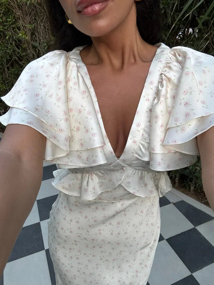 Robe midi Sophia à manches volantées
