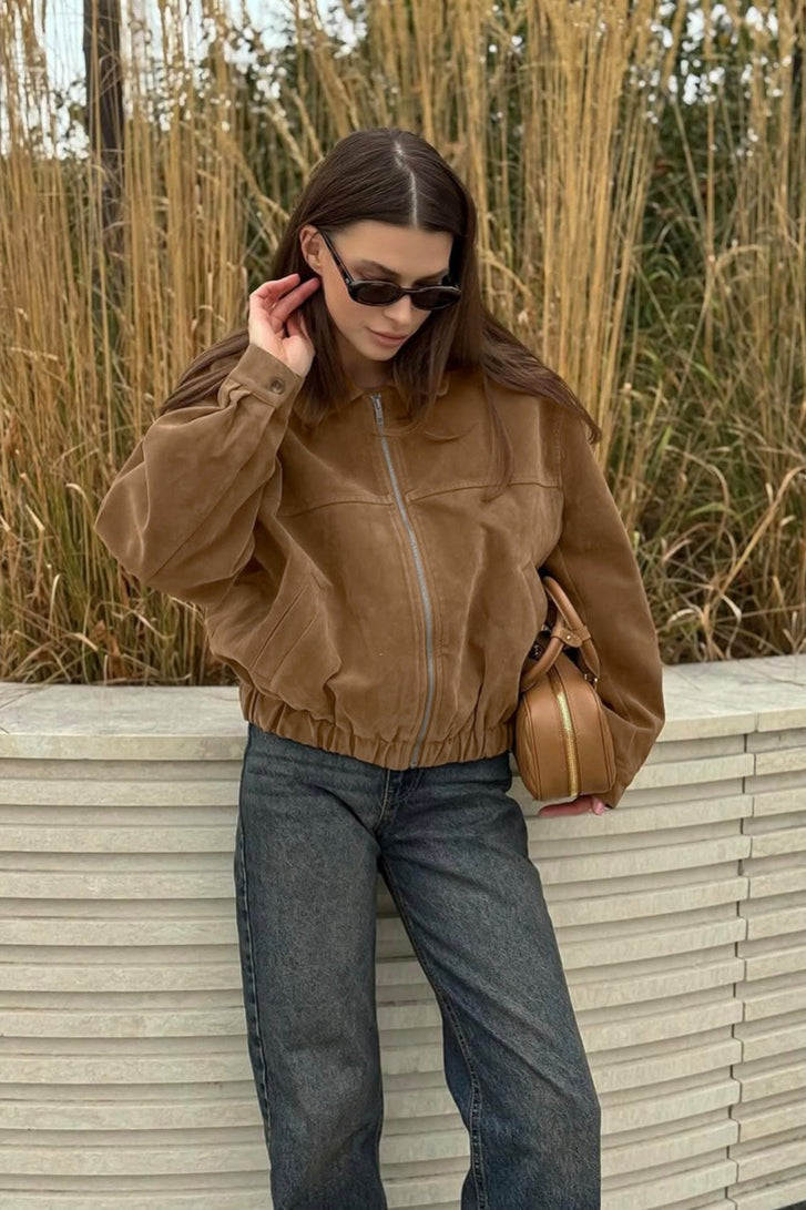 Blouson bomber zippé en daim Daniela