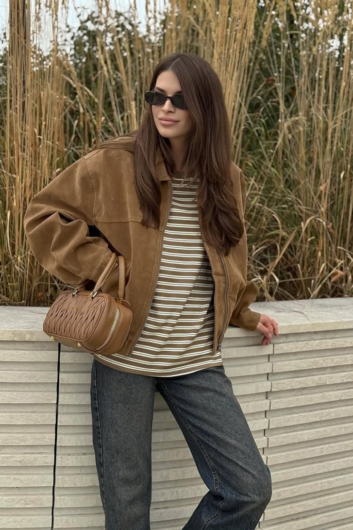 Blouson bomber zippé en daim Daniela