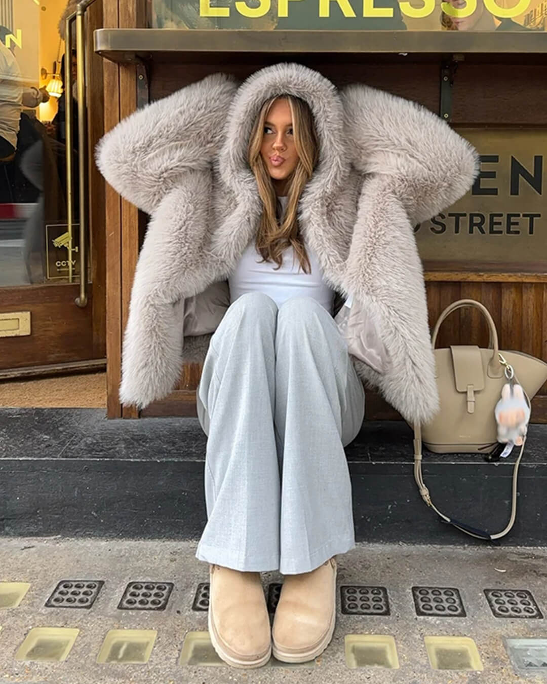 Dana Faux Fur Hooded Women's Jacket - Light Gray Winter Coat for Women 7