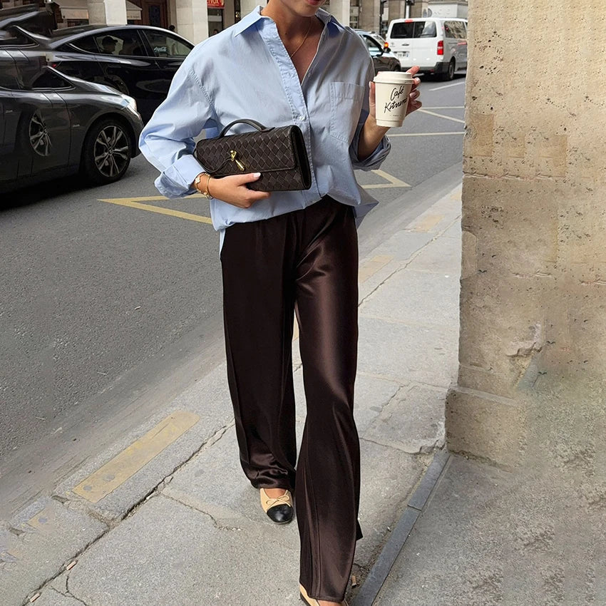 Pantalon flare en satin Brie