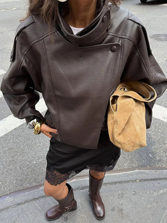 Veste moto en similicuir noir Marnie