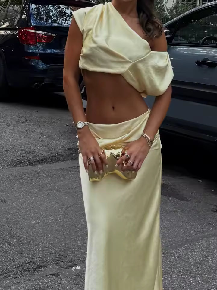 Ensemble deux pièces Miranda en satin plissé