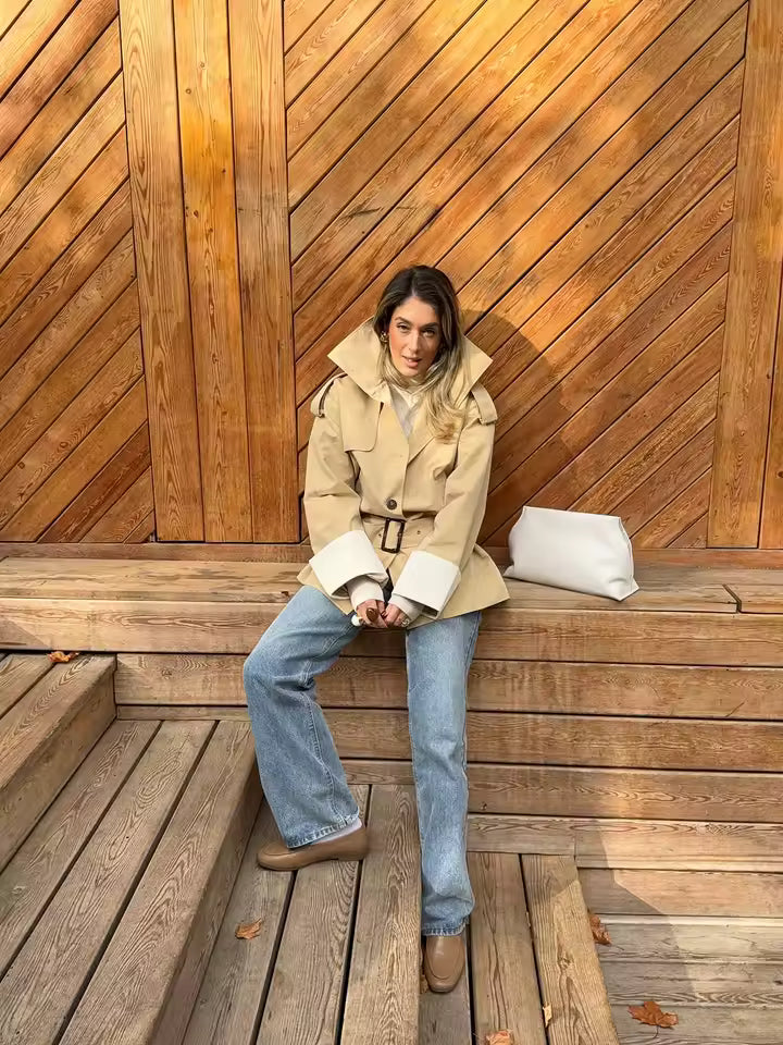 Trench-coat ceinturé Evelyn à poignets contrastés