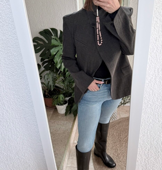 Blazer à carreaux col montant Melanie
