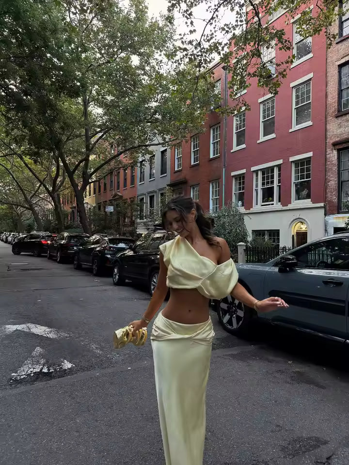 Ensemble deux pièces Miranda en satin plissé