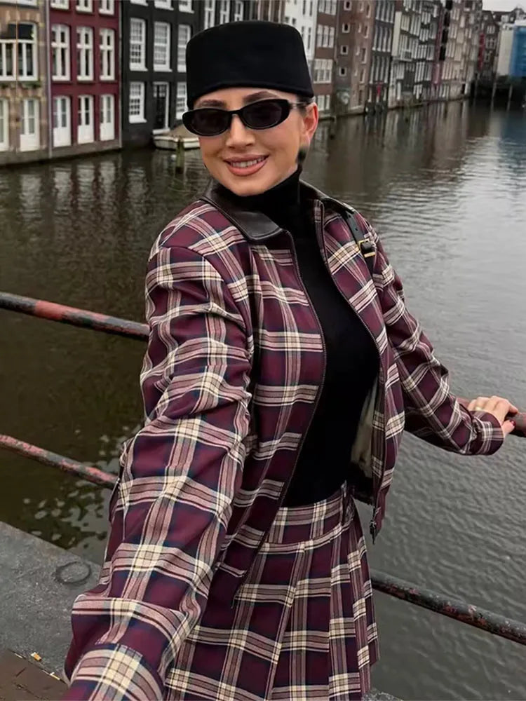 Ensemble bomber à carreaux et skort Denise