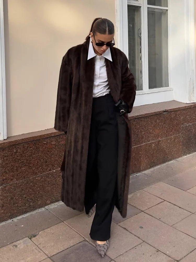 Suzy Faux Fur Maxi Coat for Women - Casual Winter Coat with Belt, Long Fluffy Design 0