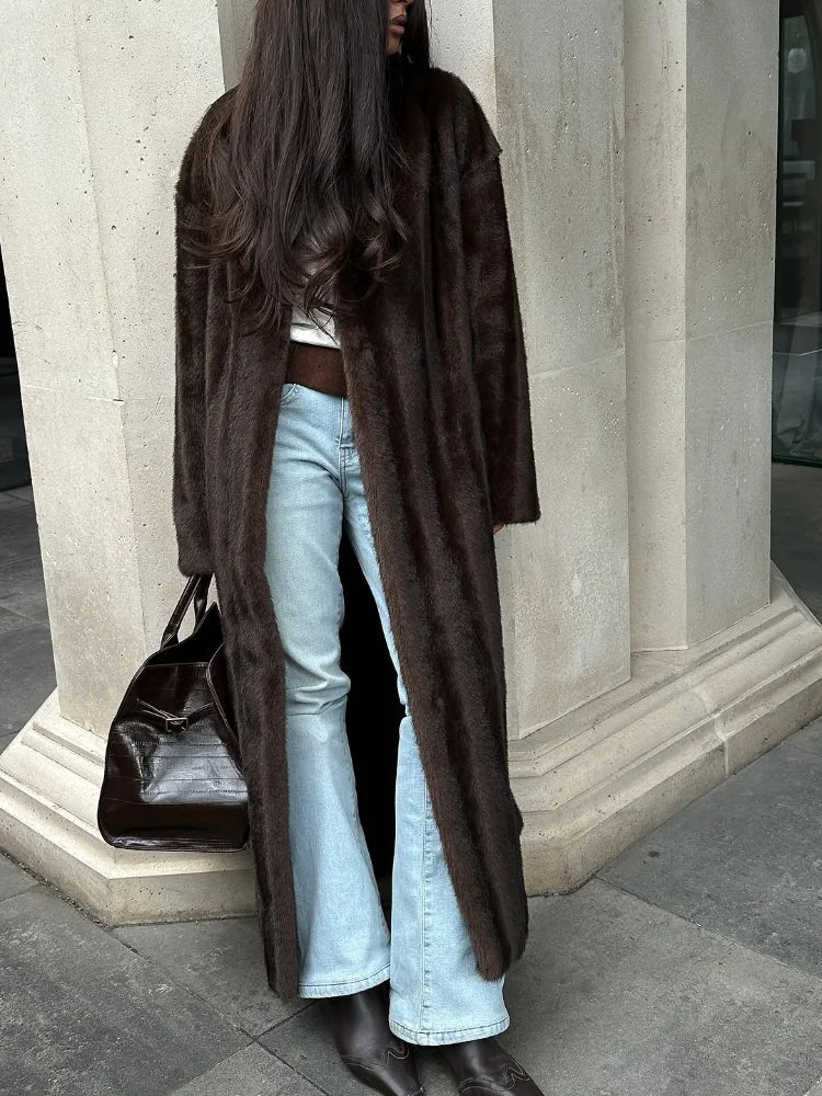 Suzy Faux Fur Maxi Coat for Women - Casual Winter Coat with Belt, Long Fluffy Design 1