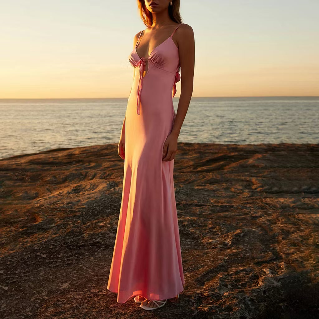 Bianca cutout robe maxi cami soyeuse
