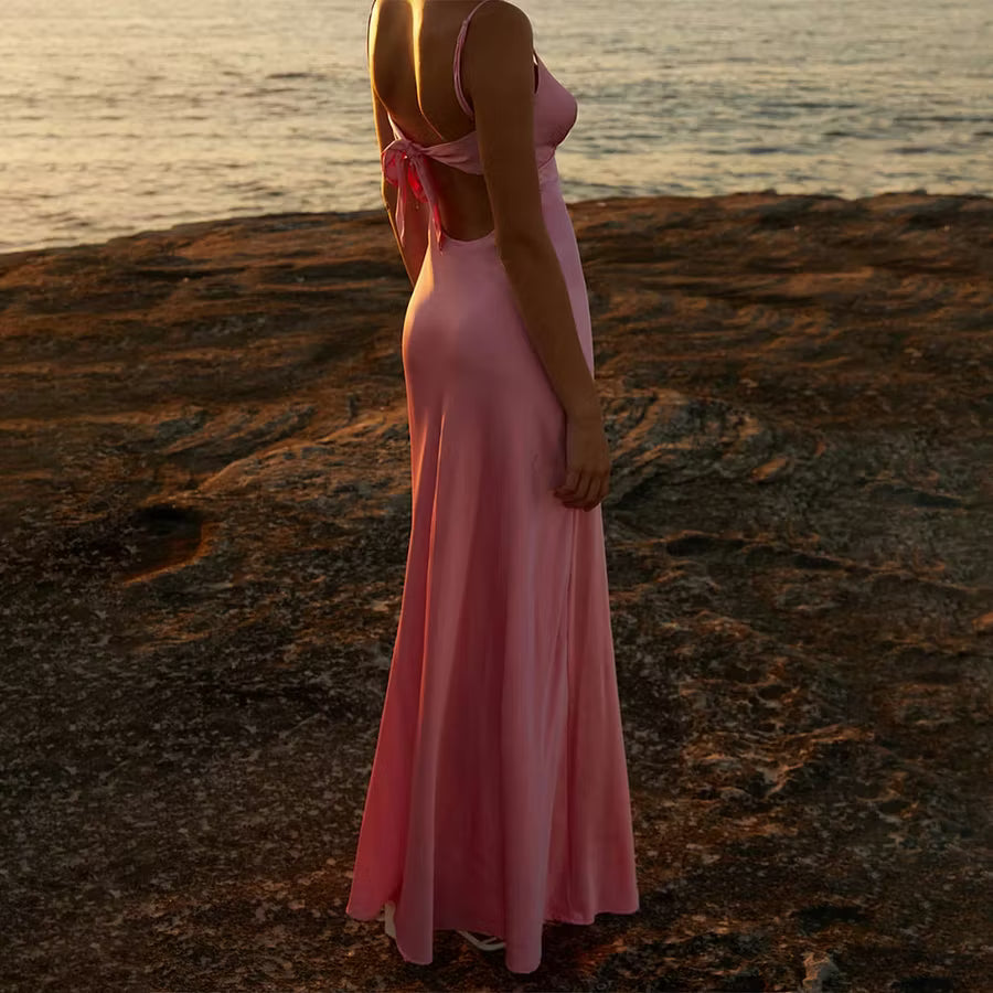 Bianca cutout robe maxi cami soyeuse