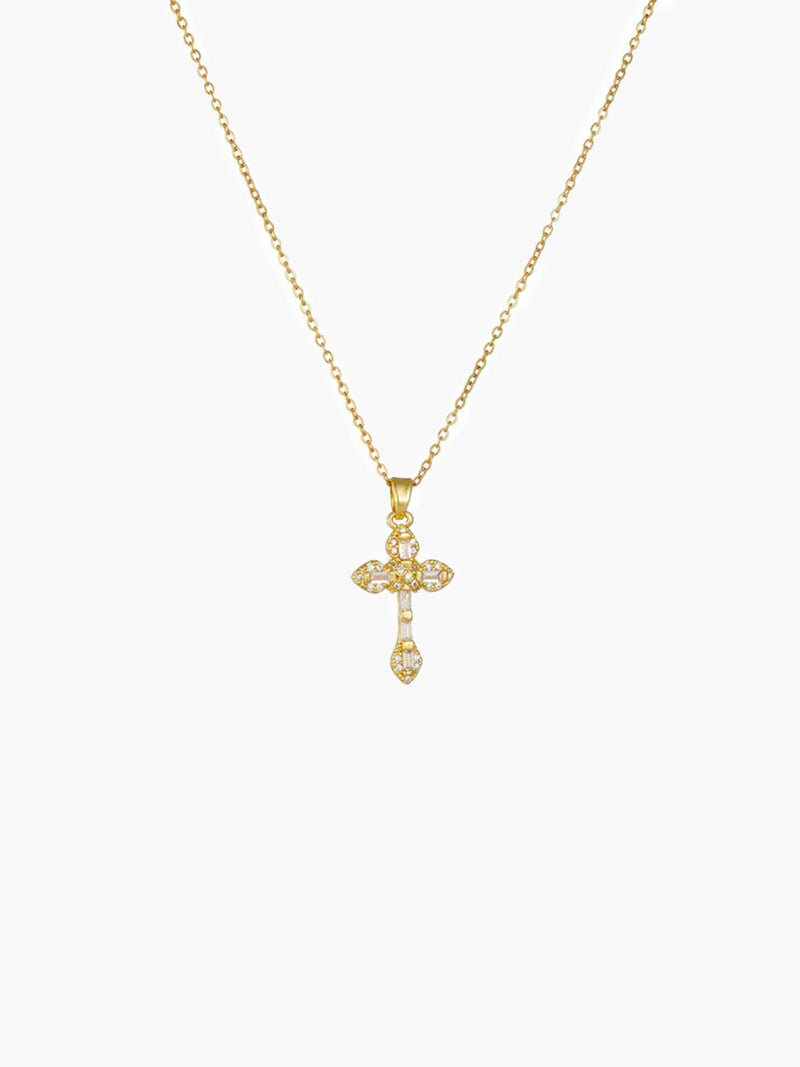 ZEYA Lucy Zircon Cross Pendant Necklace in Gold Zirconia White 1