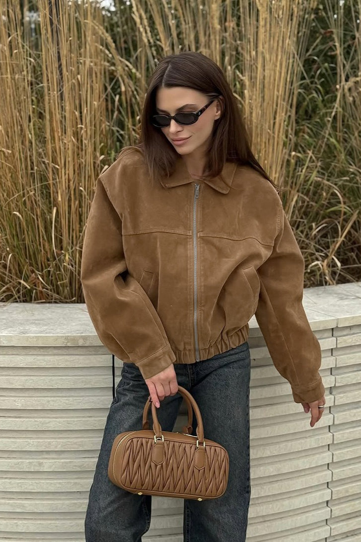 Blouson bomber zippé en daim Daniela