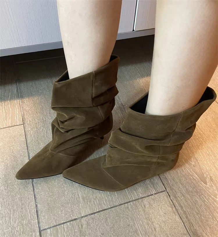 Bottines plissées en daim synthétique Nina