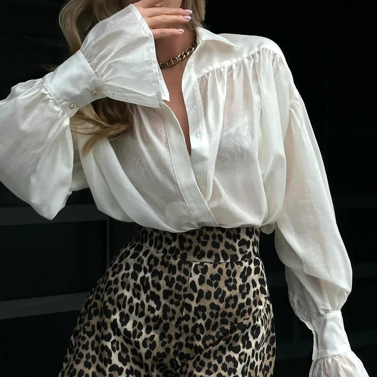 Chemise oversize Celeste à liens ruban et manches bouffantes