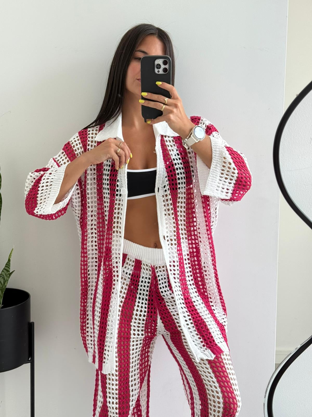 Ensemble coordonné Layla crochet rayé