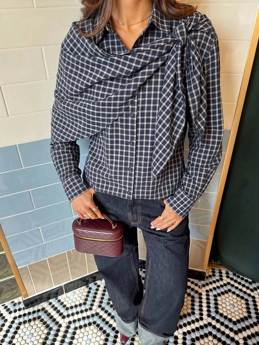 Chemise à carreaux avec foulard noué Nicole