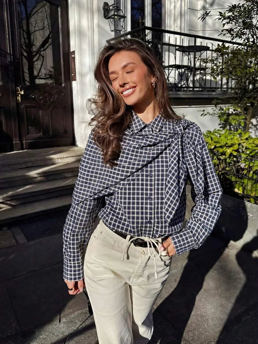 Chemise à carreaux avec foulard noué Nicole