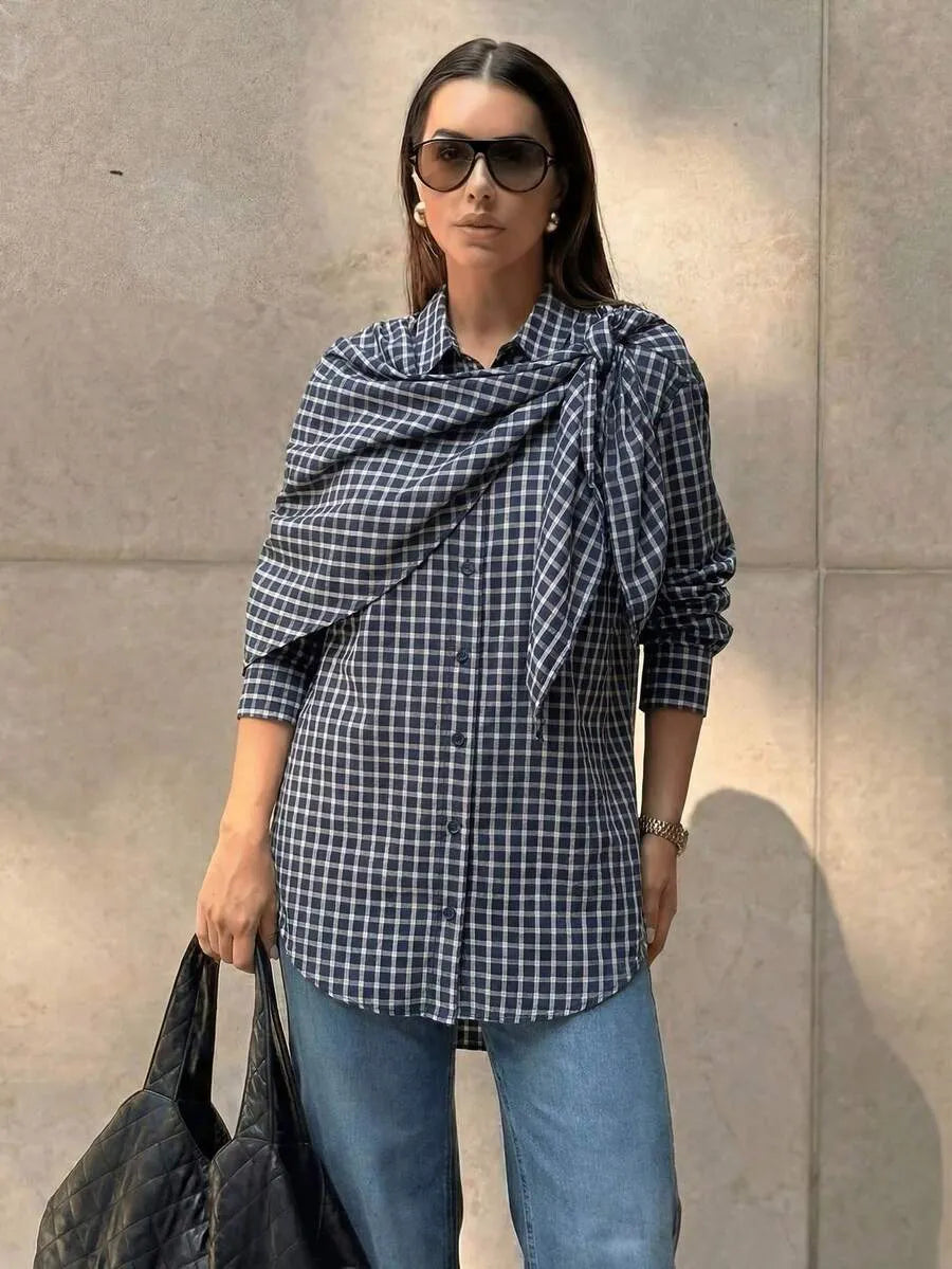 Chemise à carreaux avec foulard noué Nicole
