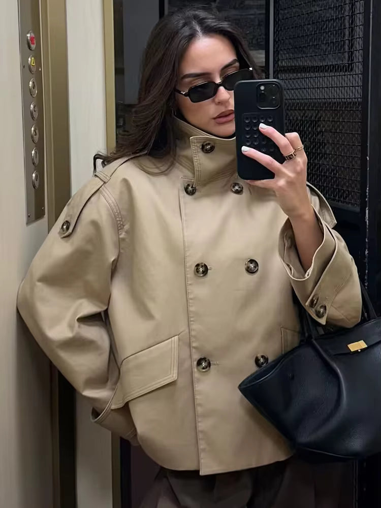 Trench-coat beige à double boutonnage Audrey