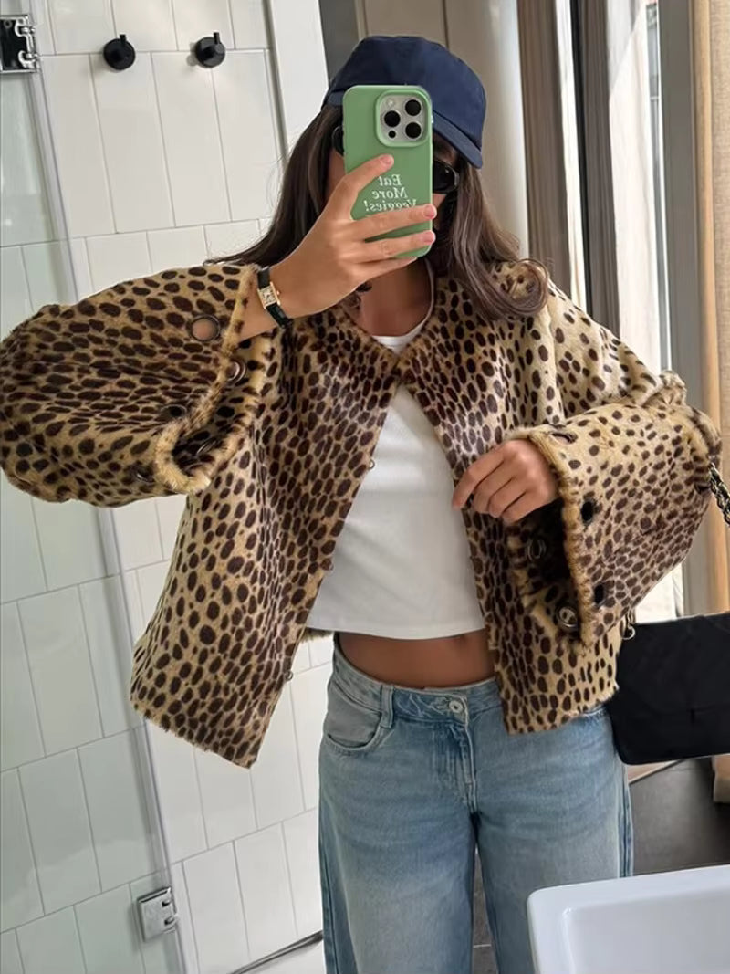 Veste en fausse fourrure léopard Katie