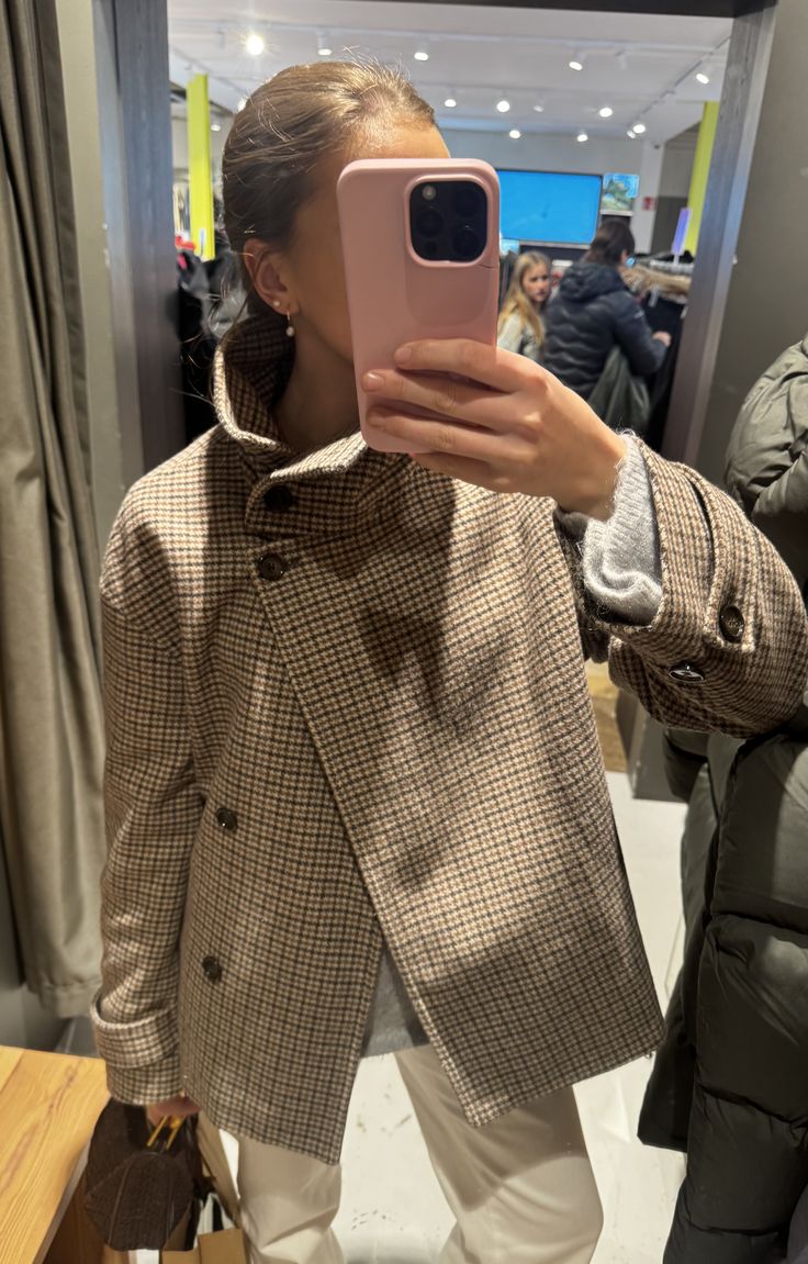 Veste courte à col montant motif pied-de-poule Amy