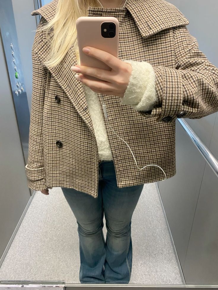 Veste courte à col montant motif pied-de-poule Amy