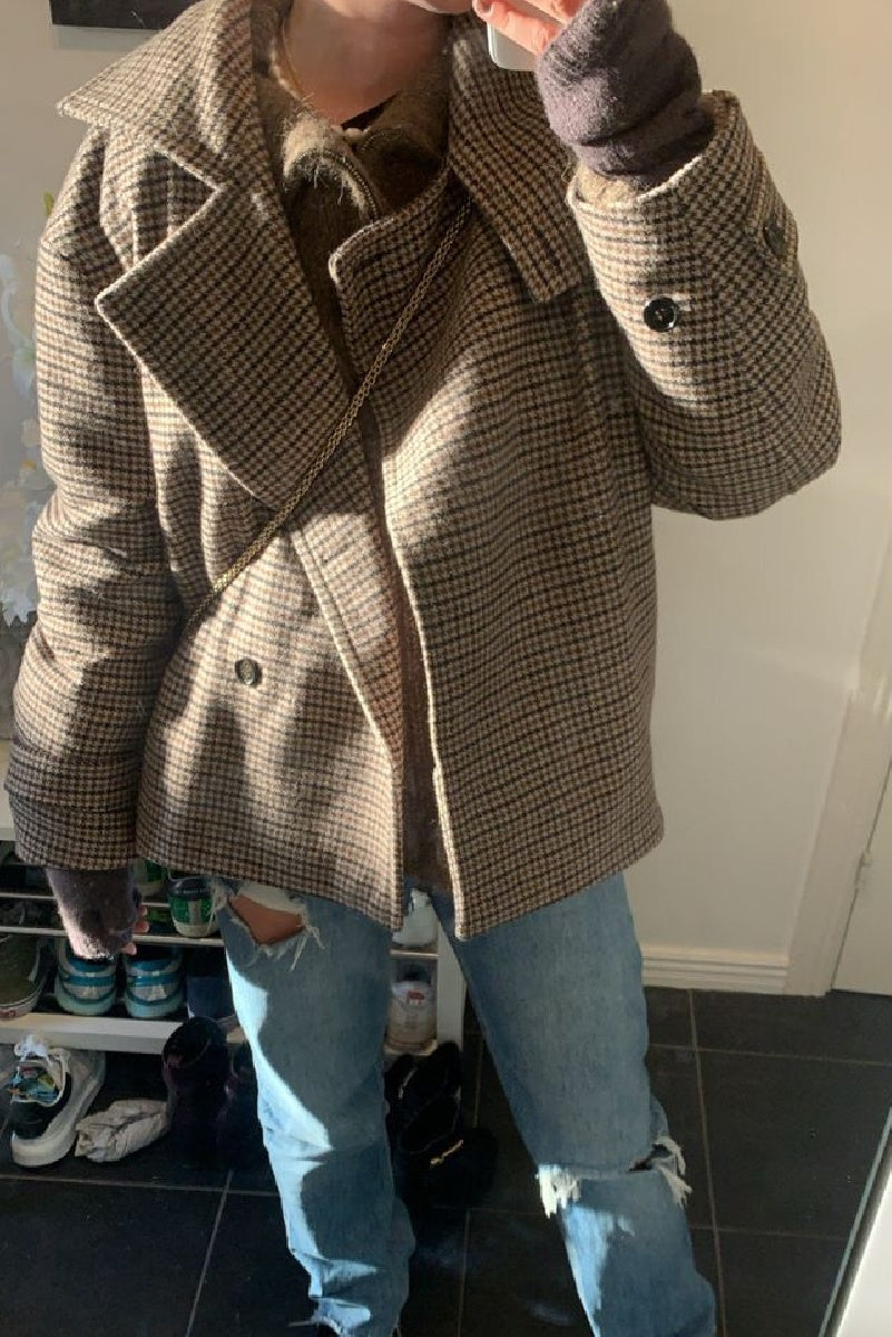 Veste courte à col montant motif pied-de-poule Amy