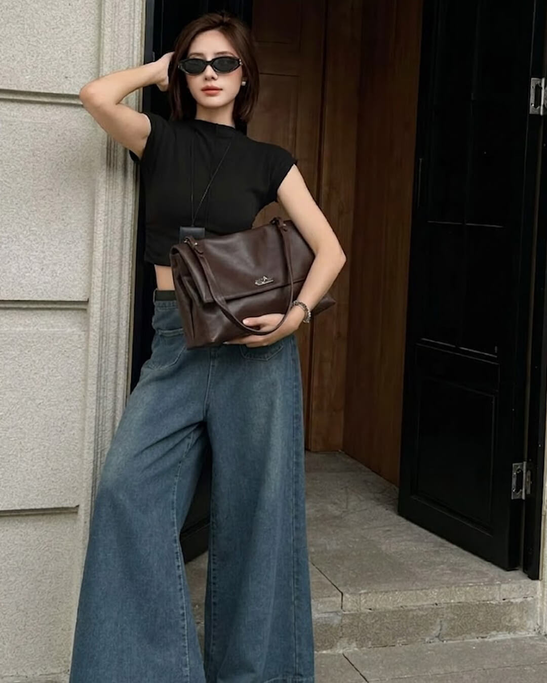 Sac à bandoulière en cuir Ava Maxi Flap