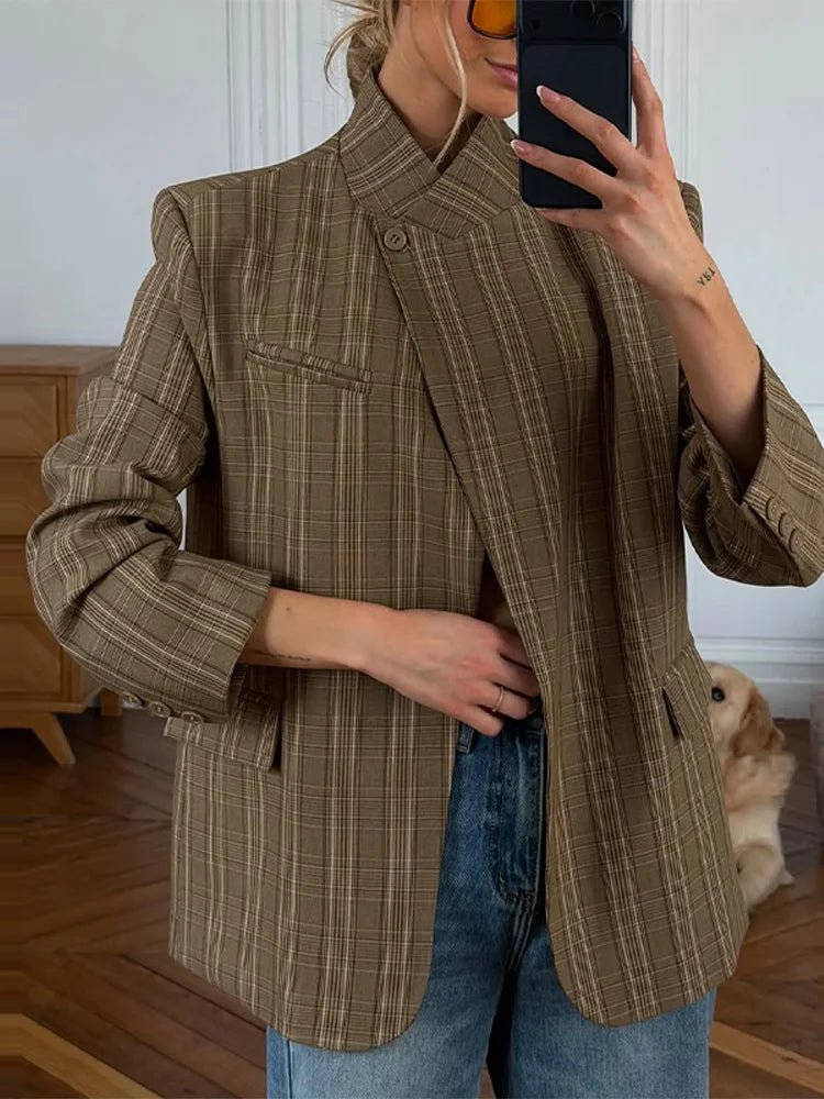 Blazer à carreaux col montant Melanie