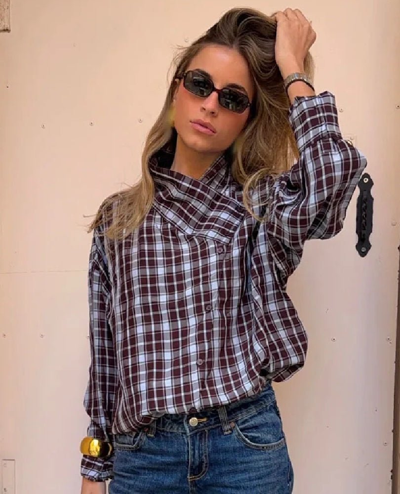 Chemise portefeuille Monica en popeline à carreaux