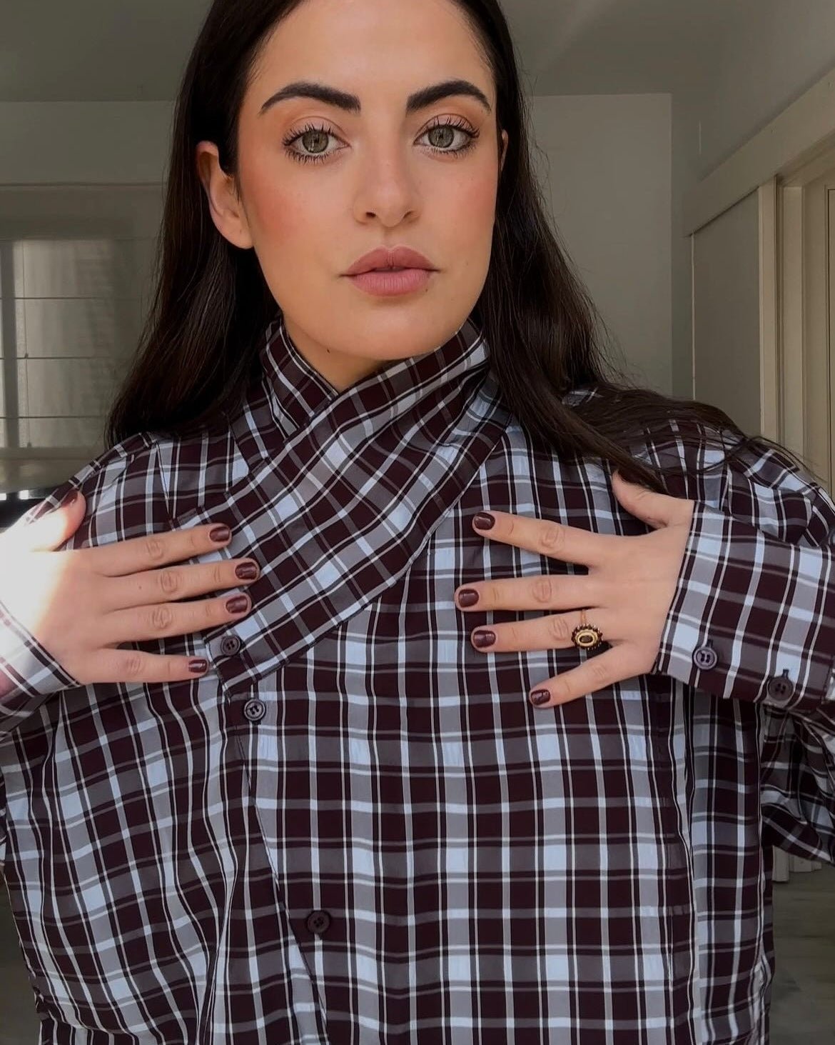 Chemise portefeuille Monica en popeline à carreaux