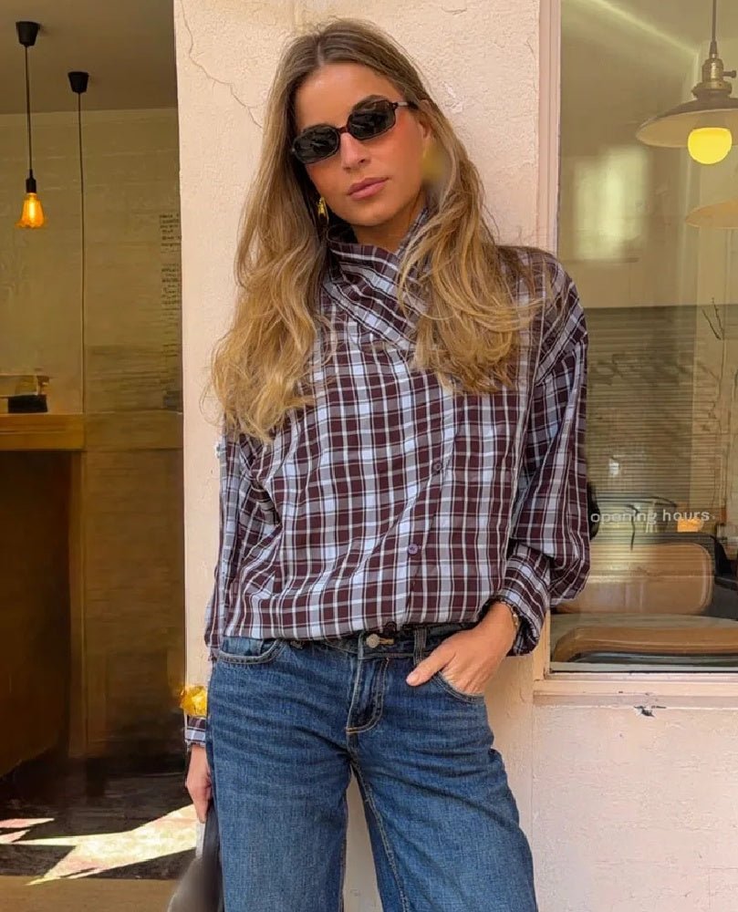 Chemise portefeuille Monica en popeline à carreaux