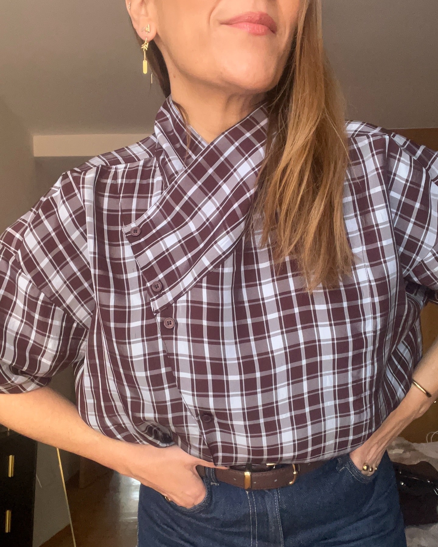 Chemise portefeuille Monica en popeline à carreaux
