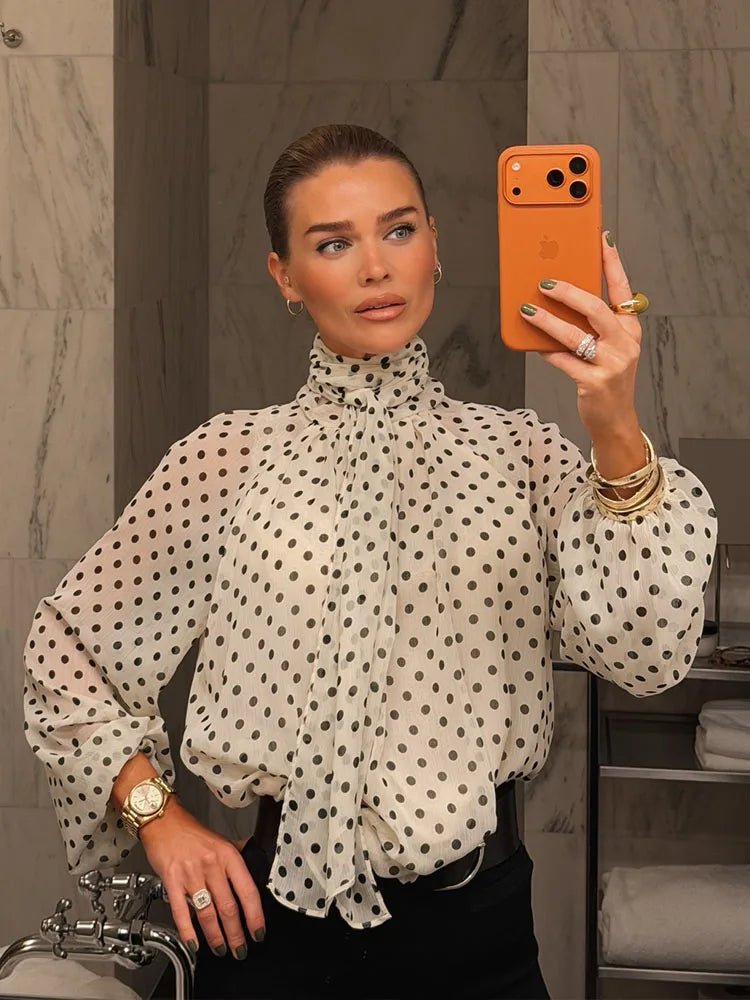 Blouse Cleo à col montant à pois